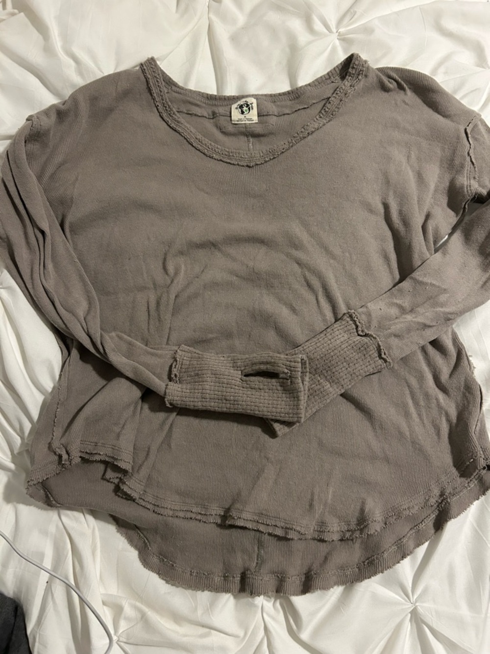 We The Free Long Sleeve Scoop Neck Top in Taupe Gray